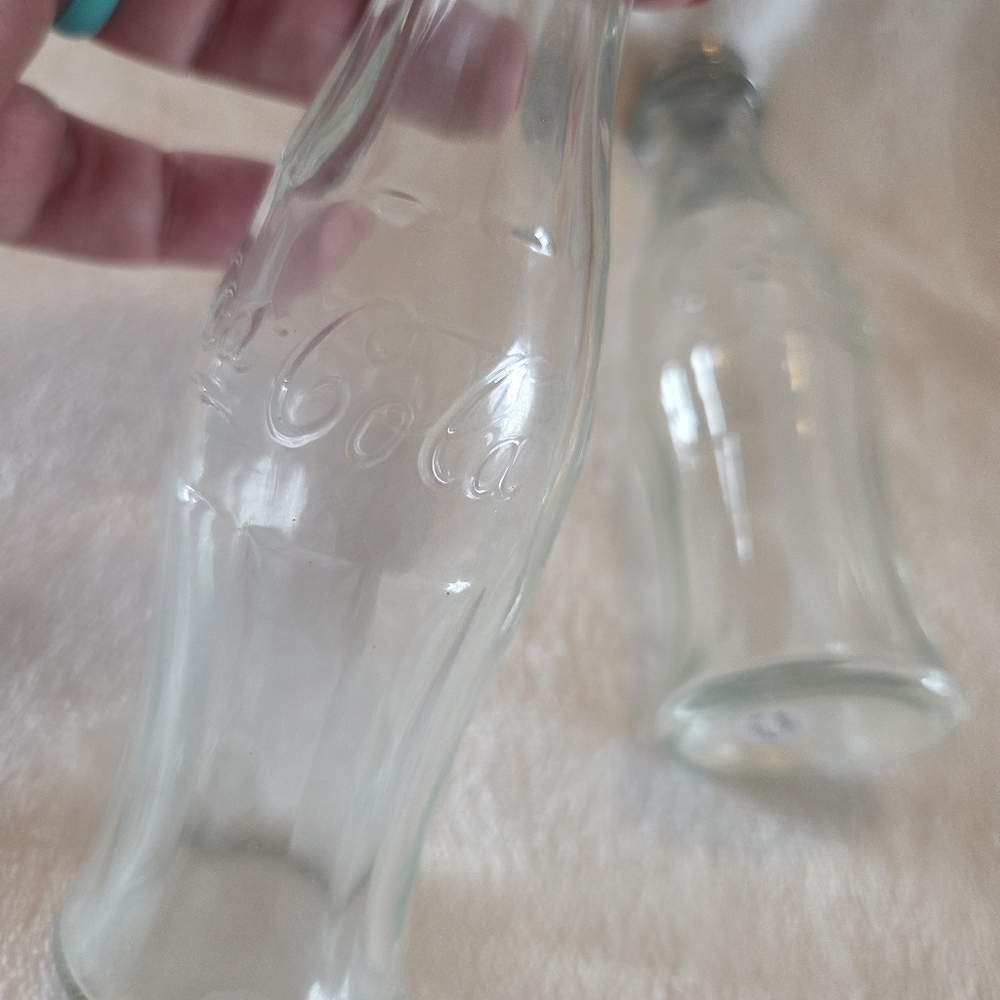 Vintage Clear Coca-Cola Bottle Salt & Pepper Shakers Metal Caps Collectible 6"